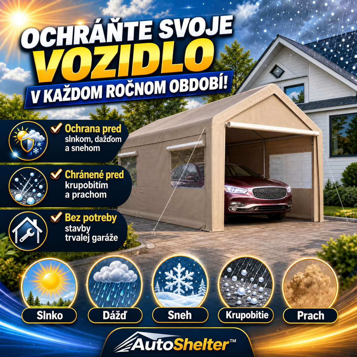 Prenosná garáž s rýchlou montážou – AutoShelter™